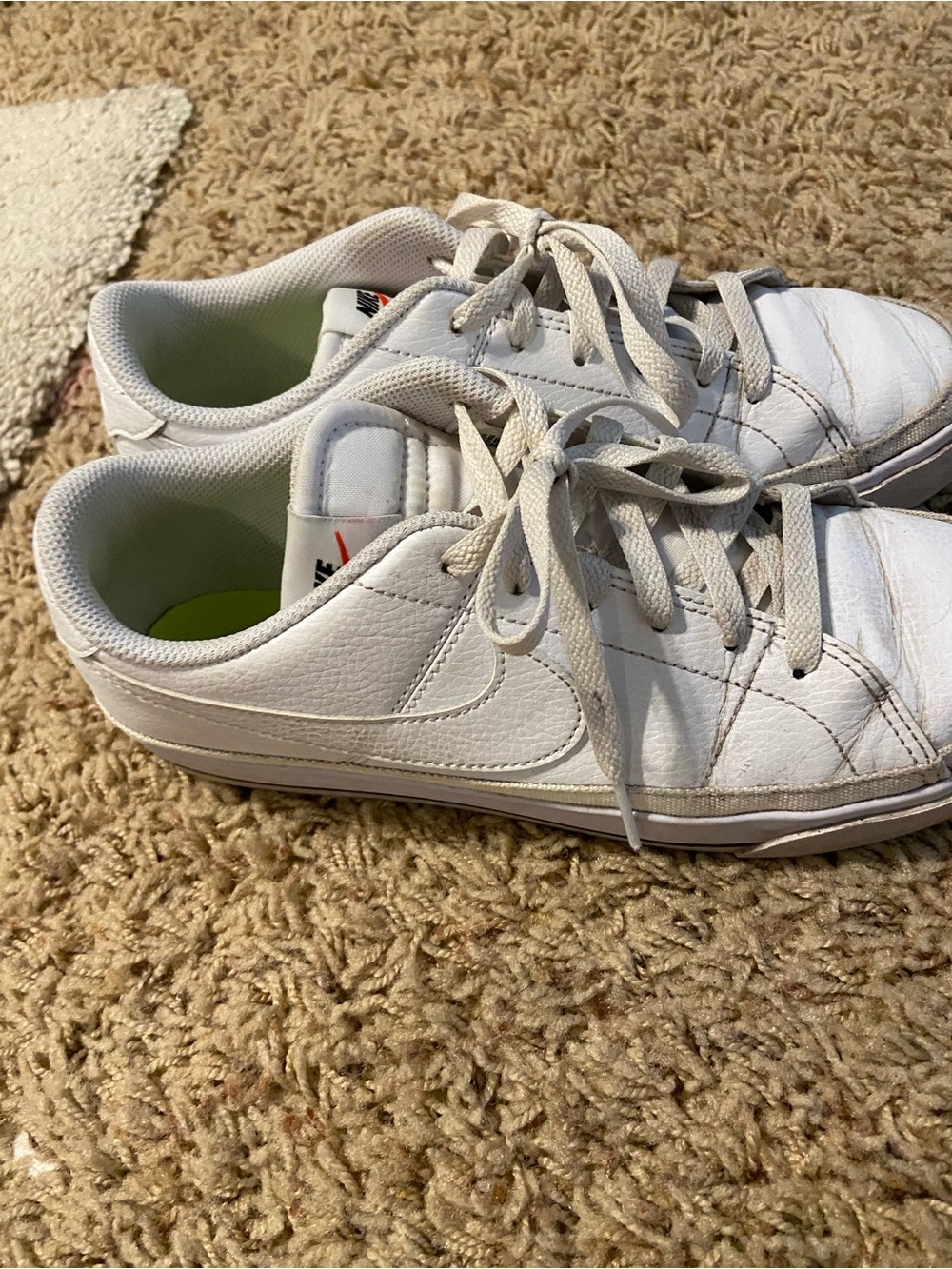 Nike White Sneakers with Neon Green Insole